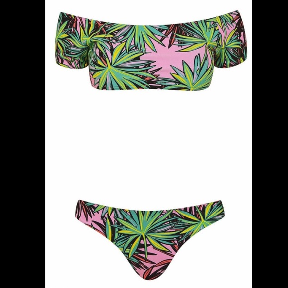 Kendall + Kylie palm print Bardot bikini top and pant, NWOT, Size 12/10 🌊 - Picture 1 of 12